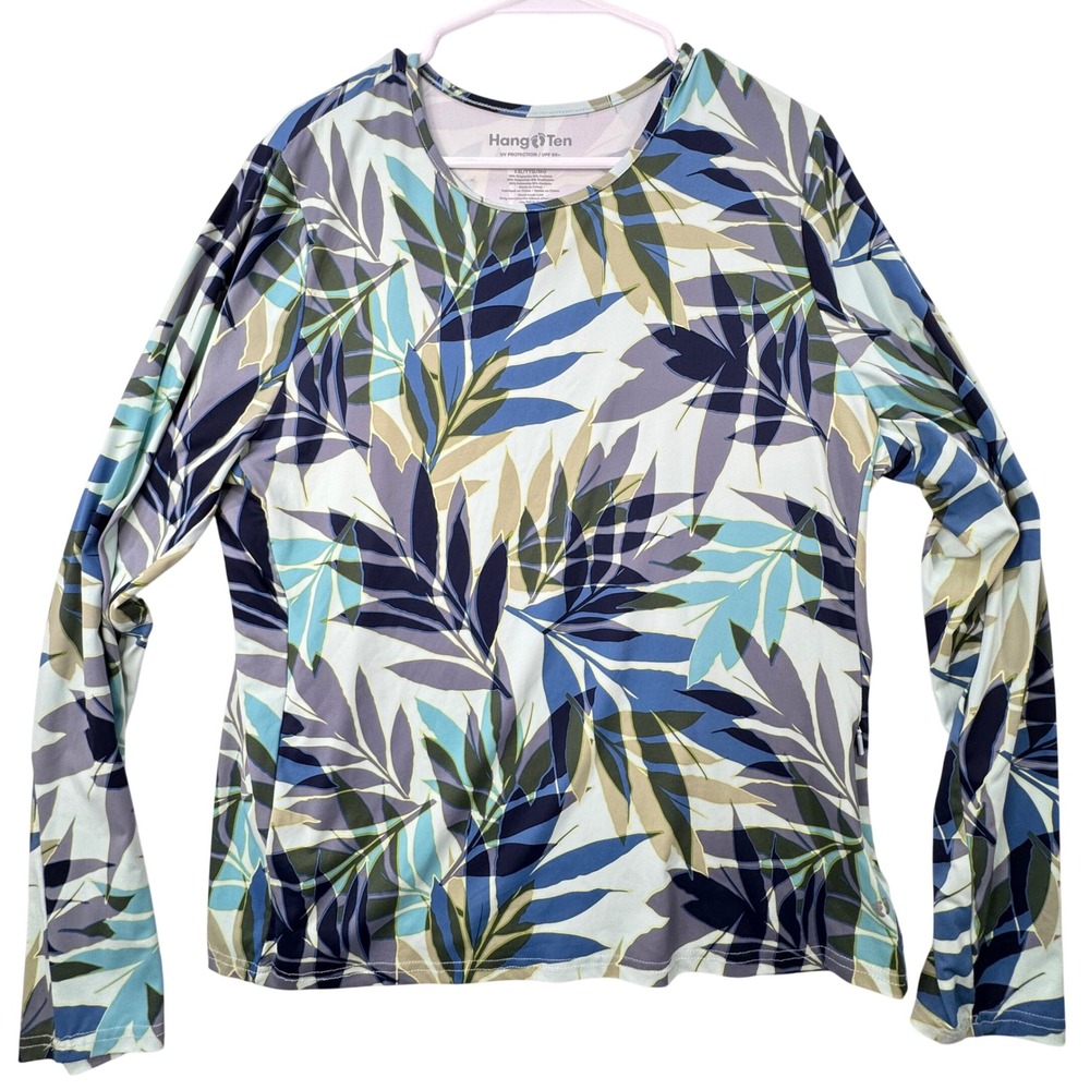Hang Ten Rash Guard Women XL / XXL Tropical UPF 50+ Long Sleeve Swim Top